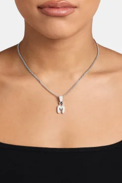 Women JWL-PEND Iced Mini Bubble Pendant & Micro Cuban Chain - White
