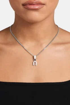 Women JWL-PEND Iced Mini Bubble Pendant & Micro Cuban Chain - White