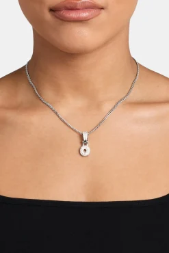 Women JWL-PEND Iced Mini Bubble Pendant & Micro Cuban Chain - White