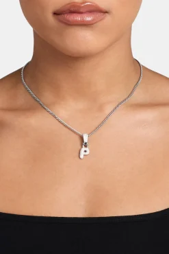 Women JWL-PEND Iced Mini Bubble Pendant & Micro Cuban Chain - White