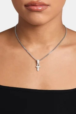 Women JWL-PEND Iced Mini Bubble Pendant & Micro Cuban Chain - White