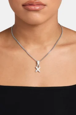 Women JWL-PEND Iced Mini Bubble Pendant & Micro Cuban Chain - White