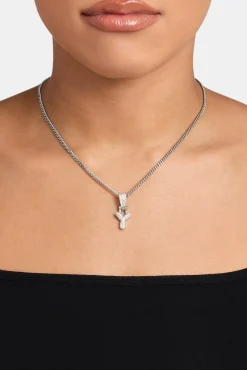 Women JWL-PEND Iced Mini Bubble Pendant & Micro Cuban Chain - White