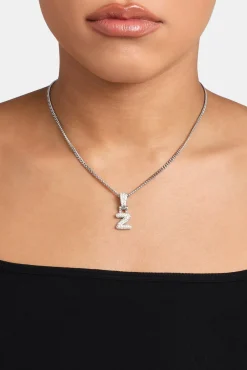 Women JWL-PEND Iced Mini Bubble Pendant & Micro Cuban Chain - White