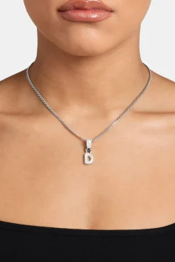 Women JWL-PEND Iced Mini Bubble Pendant & Micro Cuban Chain - White