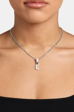 Women JWL-PEND Iced Mini Bubble Pendant & Micro Cuban Chain - White