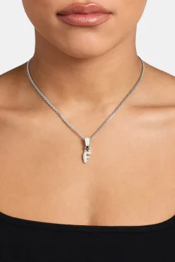 Women JWL-PEND Iced Mini Bubble Pendant & Micro Cuban Chain - White