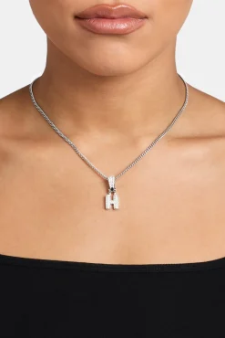 Women JWL-PEND Iced Mini Bubble Pendant & Micro Cuban Chain - White