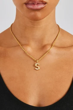 Women JWL-PEND Iced Mixed Stone Letter Pendant & Rope Chain
