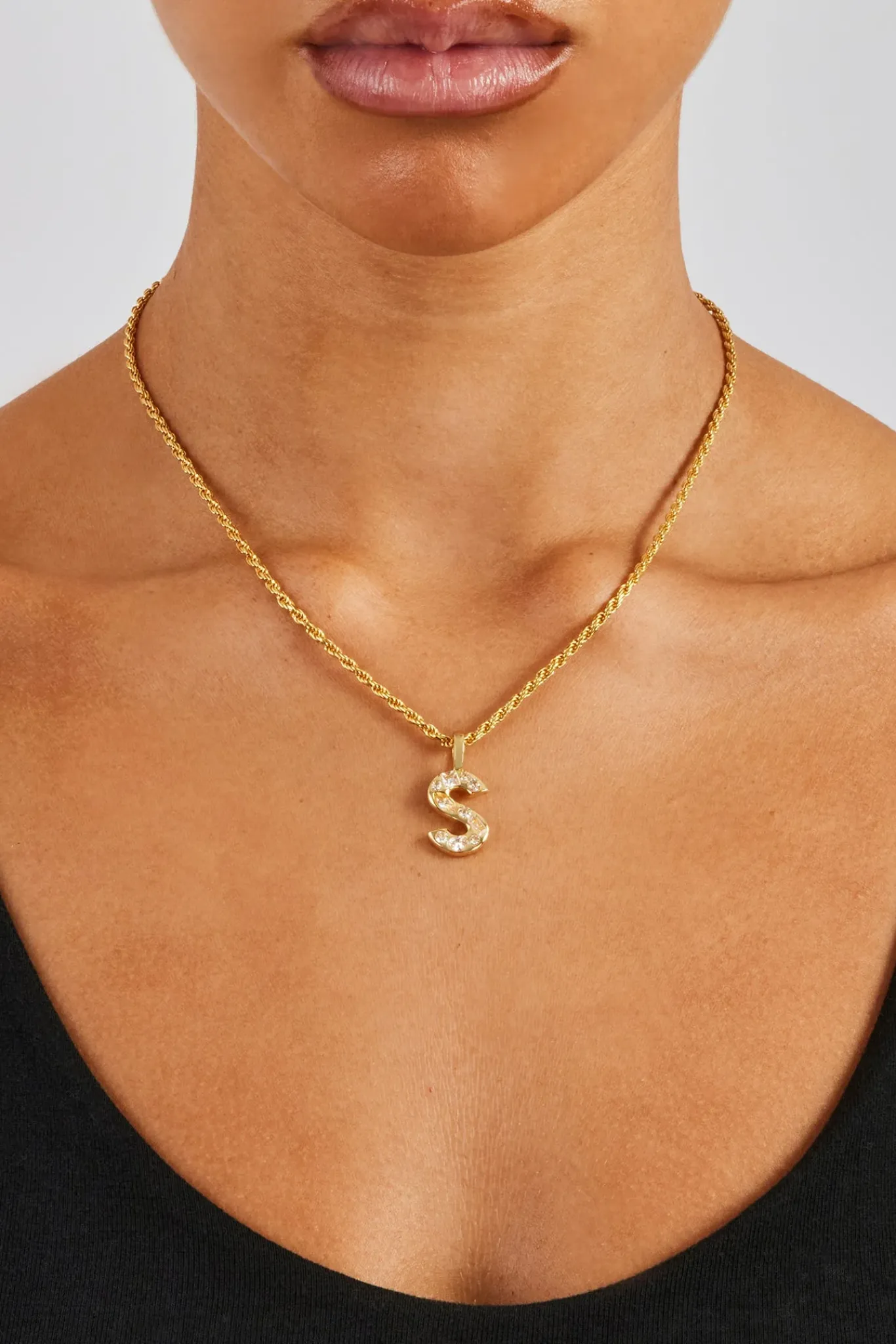 Women JWL-PEND Iced Mixed Stone Letter Pendant & Rope Chain