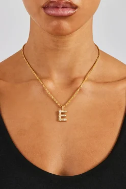 Women JWL-PEND Iced Mixed Stone Letter Pendant & Rope Chain