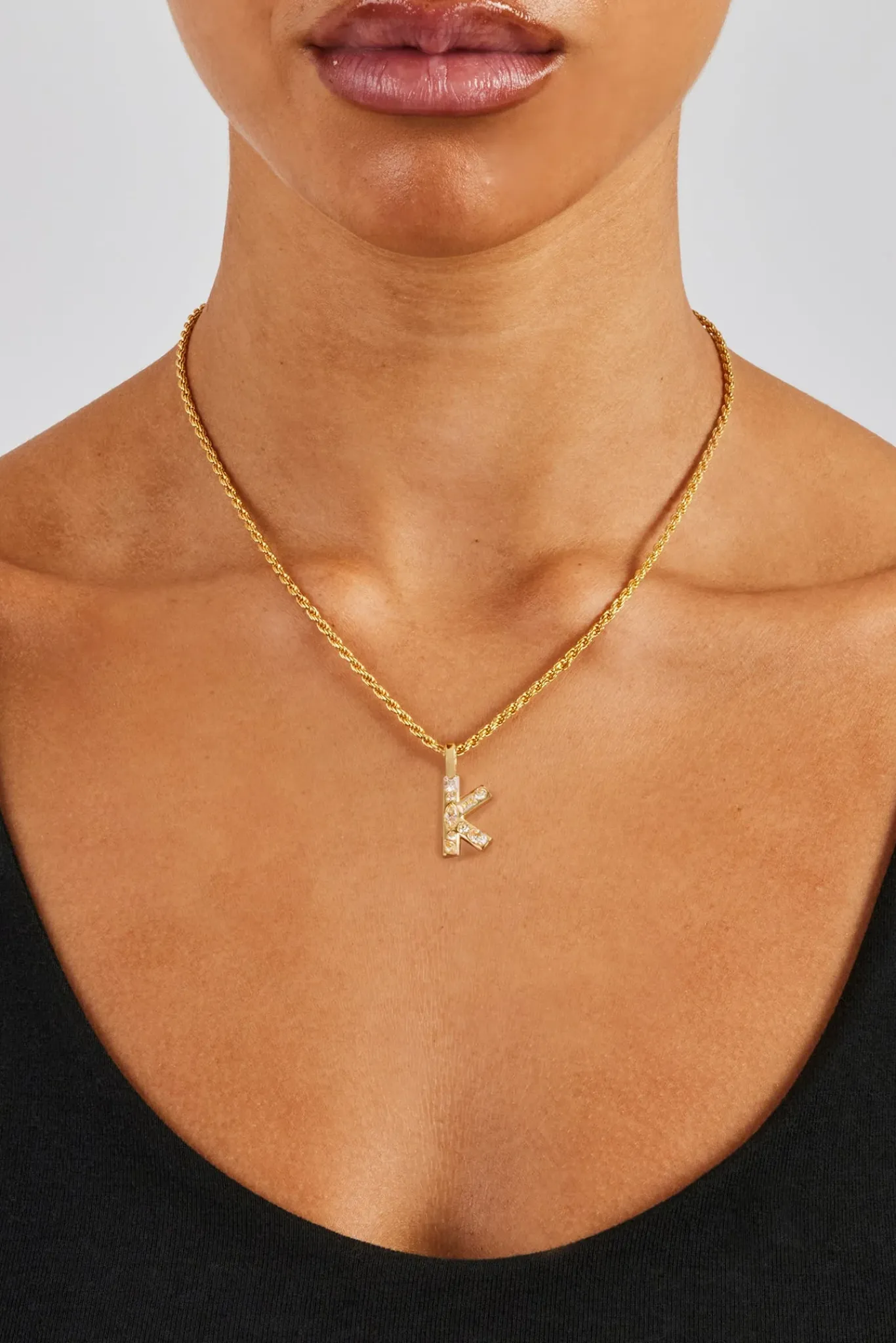 Women JWL-PEND Iced Mixed Stone Letter Pendant & Rope Chain