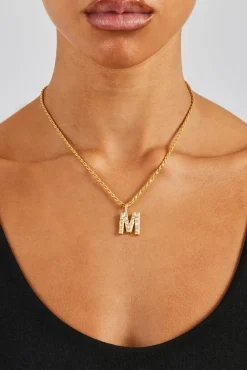 Women JWL-PEND Iced Mixed Stone Letter Pendant & Rope Chain