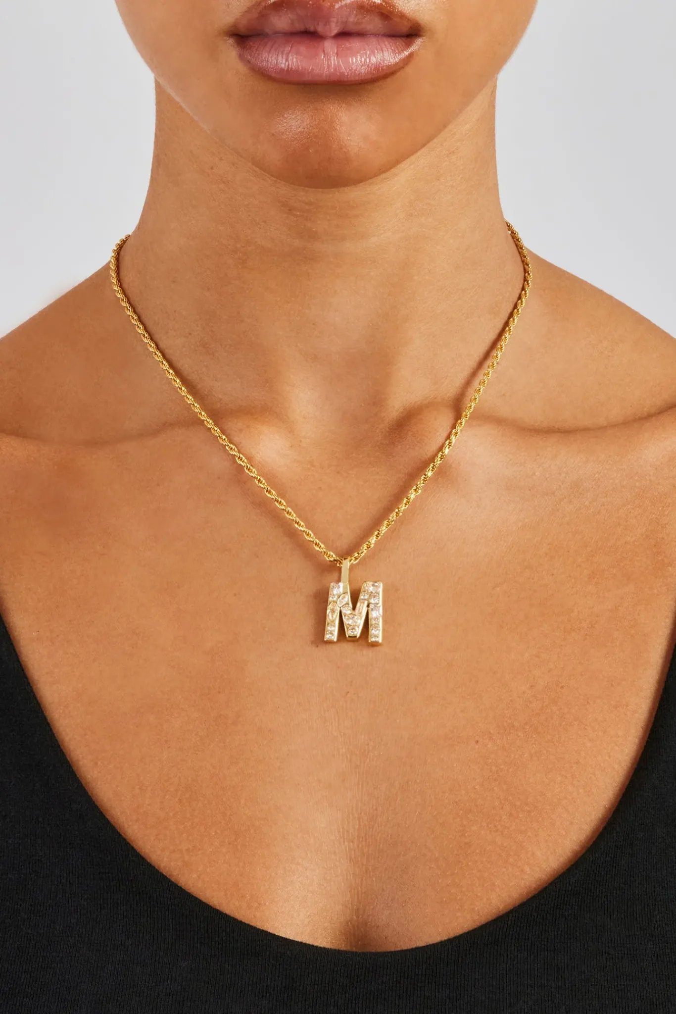 Women JWL-PEND Iced Mixed Stone Letter Pendant & Rope Chain