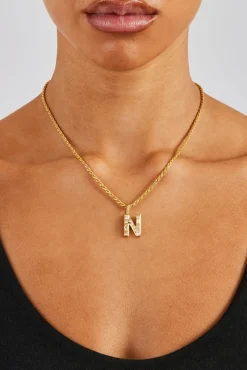 Women JWL-PEND Iced Mixed Stone Letter Pendant & Rope Chain
