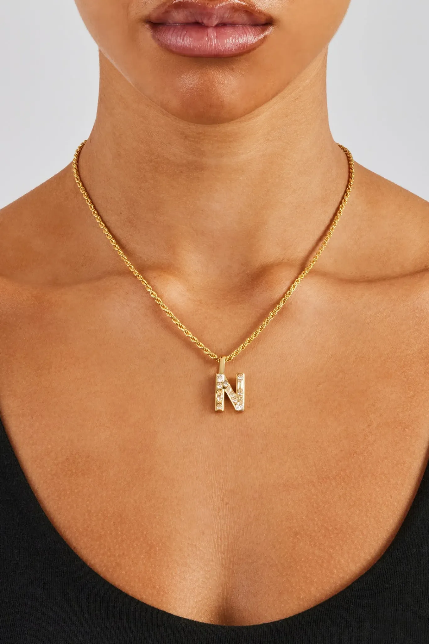 Women JWL-PEND Iced Mixed Stone Letter Pendant & Rope Chain