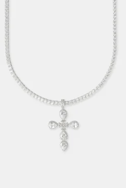 Women JWL-CHN Iced Motif Cross Tennis Necklace - 35mm