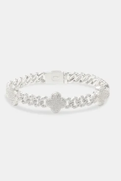 JWL-BRA Iced Motif Cuban Bracelet - White - 8mm