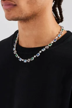 JWL-CHN Iced Multi Gemstone Cross Motif Chain - 8mm
