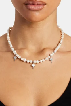 Women JWL-NECK-PRL Iced Palm Tree Freshwater Pearl Necklace - 6mm