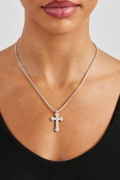 Women JWL-PEND Iced Pave Cross Necklace - 30mm