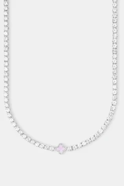 Women JWL-CHN Iced Pink Motif Charm Tennis Chain - White 5mm