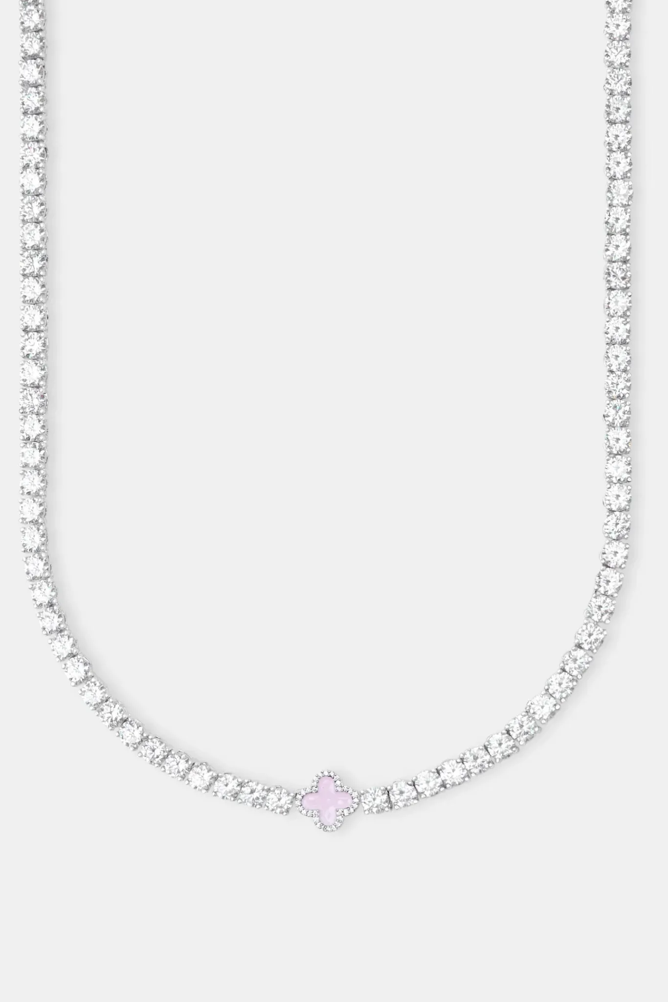 Women JWL-CHN Iced Pink Motif Charm Tennis Chain - White 5mm