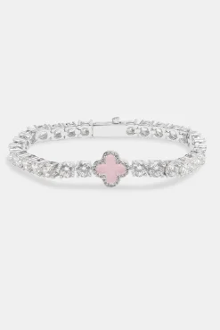 Women JWL-BRA Iced Pink Motif Charm Tennis Bracelet - White 5mm