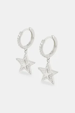 Women JWL-EAR Iced Star Huggie Earrings - 12mm - White