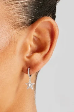 Women JWL-EAR Iced Star Huggie Earrings - 12mm - White