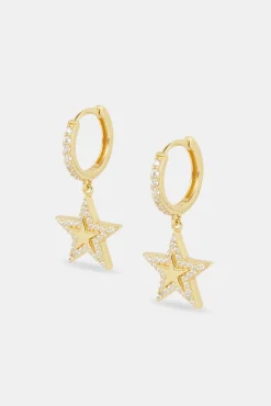 Women JWL-EAR Iced Star Huggie Earrings - 12mm - Gold