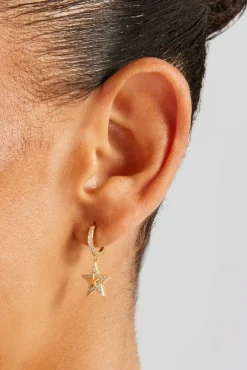 Women JWL-EAR Iced Star Huggie Earrings - 12mm - Gold