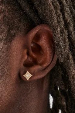 JWL-EAR Iced Star Motif Stud Earrings - 8mm - Gold