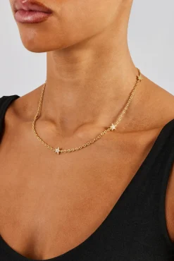 Women JWL-CHN Iced Star Thin Link Chain - 2.5mm - Gold