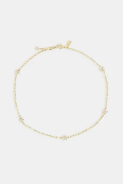 Women JWL-CHN Iced Star Thin Link Chain - 2.5mm - Gold