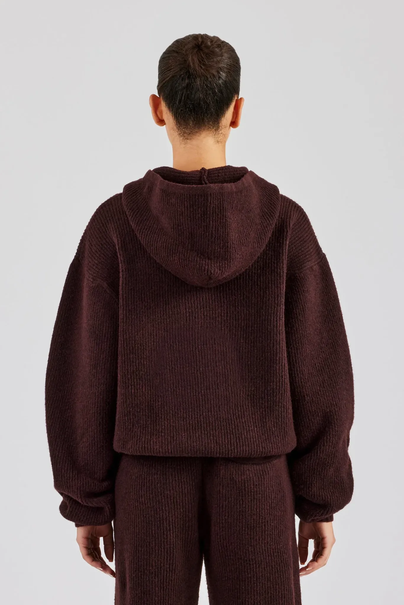 Women CLO-TOP-HS-HOOD-KTW Knit Boxy Embroidered Hoodie - Chocolate