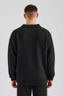 CLO-TOP-HS-SWE-KTW Knit Collared Sweat - Black
