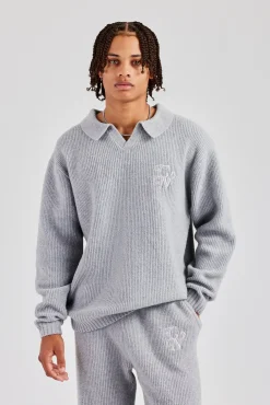 CLO-TOP-HS-SWE-KTW Knit Collared Sweat - Grey