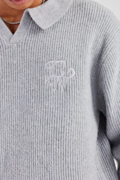 CLO-SET-KTW Knit Collared Sweat & Jogger Set - Grey