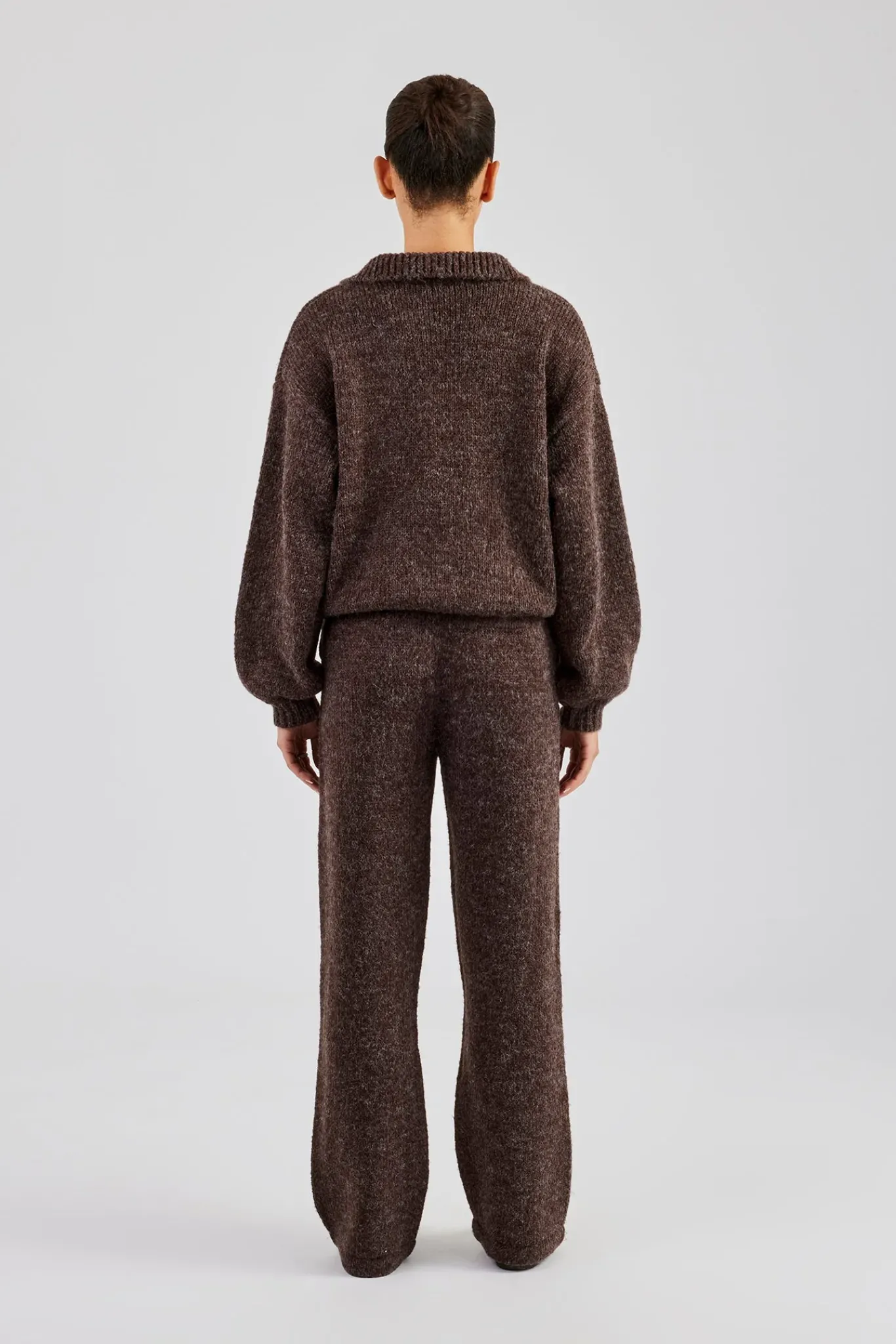 Women CLO-SET-KTW Knit Funnel Neck Tracksuit - Chocolate