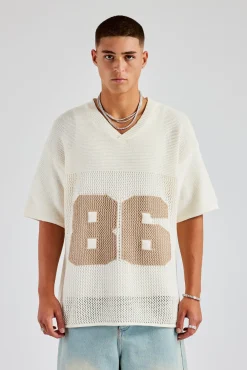 CLO-TOP-TEE Knit Varsity T-Shirt - Off White