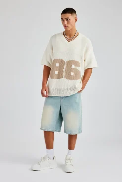 CLO-TOP-TEE Knit Varsity T-Shirt - Off White