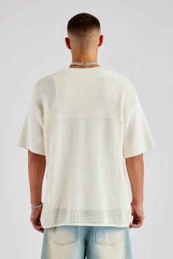 CLO-TOP-TEE Knit Varsity T-Shirt - Off White