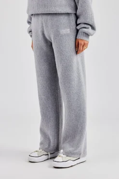 Women CLO-BOT-TRO-KTW Knit Wide Leg Embroidered Jogger - Grey