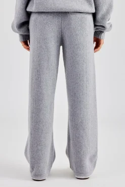 Women CLO-BOT-TRO-KTW Knit Wide Leg Embroidered Jogger - Grey