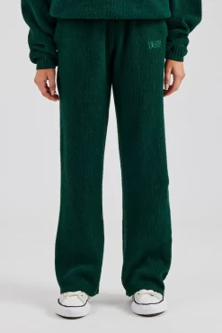 Women CLO-BOT-TRO-KTW Knit Wide Leg Embroidered Jogger - Forest Green
