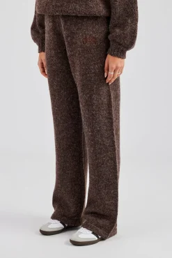Women CLO-BOT-TRO-KTW Knit Wide Leg Embroidered Jogger - Chocolate