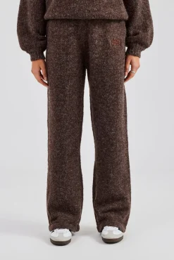 Women CLO-BOT-TRO-KTW Knit Wide Leg Embroidered Jogger - Chocolate