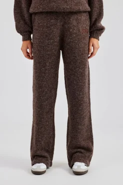 Women CLO-BOT-TRO-KTW Knit Wide Leg Embroidered Jogger - Chocolate