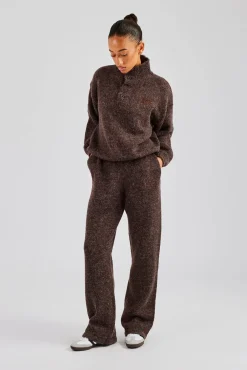 Women CLO-BOT-TRO-KTW Knit Wide Leg Embroidered Jogger - Chocolate